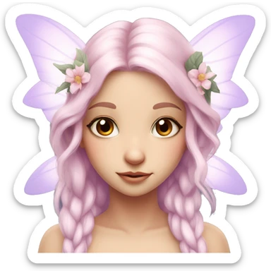 Beautiful, flower fairy, white long, light pink hair, big wings, fair skin, light violet eyes  sticker