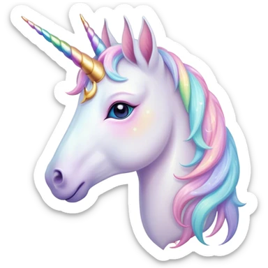 Beautiful and Majestic Unicorn Pony Portrait Emoji, Head and body radiating gentle magic with a soft pastel color, a delicately sparkling horn and eyes gently closed in peaceful wonder, Simplified yet exquisitely endearing features, highly detailed, glowing with a soft, ethereal light, high shine, serene and utterly majestic, stylized with an air of fairy-tale regality, soft glowing outline, capturing the essence of a beautiful and majestic unicorn pony that embodies the enchanting spirit of a dream! sticker