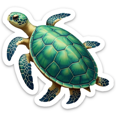 Cinematic Noble Sea Turtle Portrait Emoji, Poised and wise, with a majestic, domed shell adorned with rich, textured patterns and a smooth, ancient body gliding gracefully through the water, deep, reflective eyes exuding calm wisdom, Simplified yet sharp and sophisticated features, highly detailed, glowing with a soft, oceanic glow, high shine, intelligent and graceful, stylized with an air of timeless marine majesty, focused and serene, soft glowing outline, capturing the essence of a watchful and confident sea guardian that appears ready to glide out of the screen with effortless authority! sticker