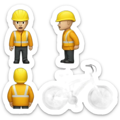 a white bald man angry with a yellow safety vest and a yellow bicycle helmet sticker