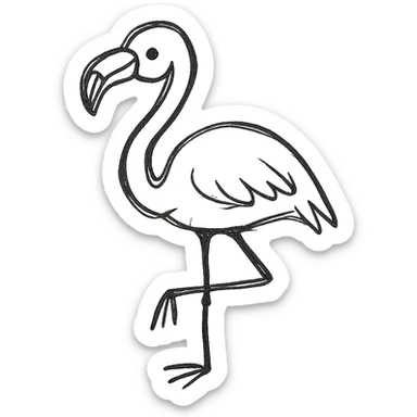 flamingo, hand drawn icon style, sketchy black lines, no fill, whimsical, loose and playful sticker