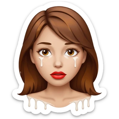 Brown Hair, Woman, white paint drip, face, hot, Sexy, lips sticker