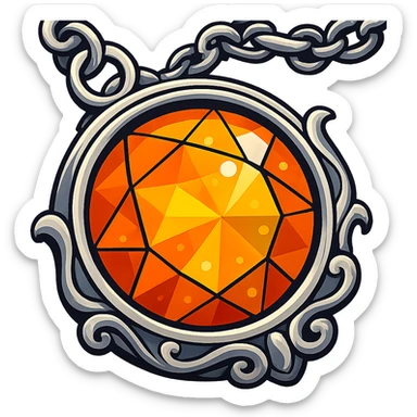 Add a silver chain or ornate setting to the round cut holographic amber charm, keeping the extreme close-up and original style sticker