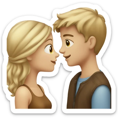blonde boy with blue eyes kissing a brown haired girl with brown eyes sticker