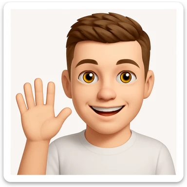 Based on these photos, make an emoji with facial features preserved, man say hello with white t-shirt sticker