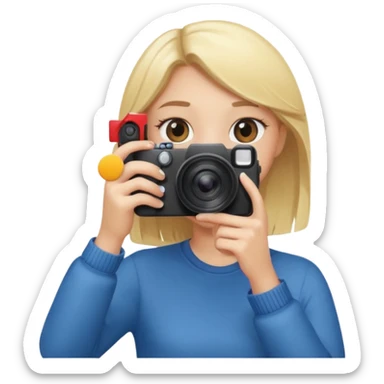 blonde girl photographer cartoon taking picture in middle of taking picture camera in front of face sticker