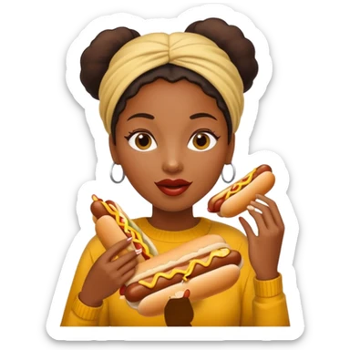 black woman eating hot dog  sticker