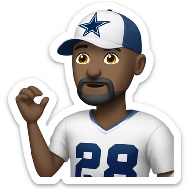 Bald white male with dark brown beard. He is holding dark blue Dallas Cowboys hat. He’s crying because he’s ashamed of being bald  sticker