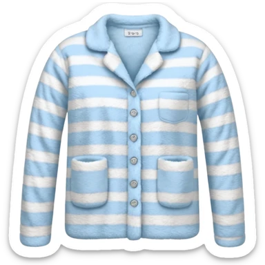 emoji of an isolated fluffy fleece pajama top with soft pastel vertical stripes, plush fuzzy texture, light grey and pastel blue tones, button-down long sleeves, neatly folded flat-lay, no person, no body, no mannequin, cozy warm winter mood, soft shading sticker