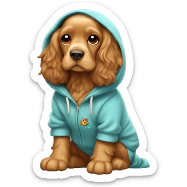 Cocker spaniel wearing a hoodie with the logo of Toncoin sticker