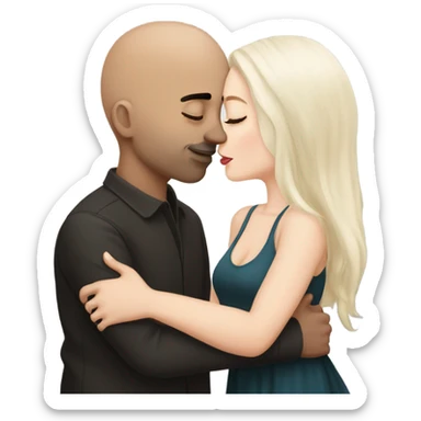 White girl dark hair kissing mixed bald man sticker