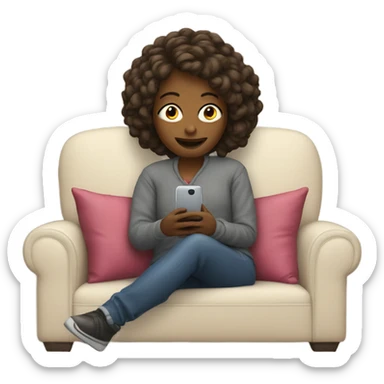 Girl on couch using cellphone  sticker