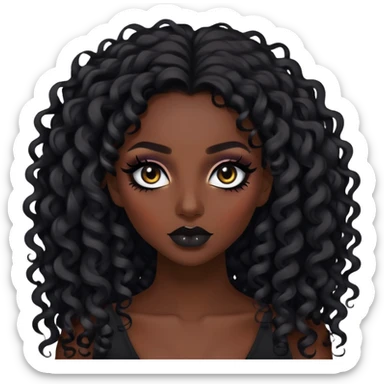 big plus size, dark skin, curly long hair, baddie,pretty, makeup, black eyeliner, long hair sticker