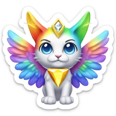 Rainbow 4d Diamond ultra Omni-Cat God with wings and a ring around its body  sticker