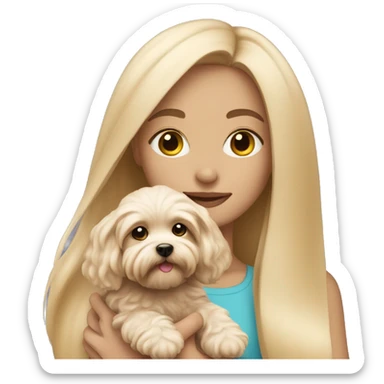 Blonde girl with long straight hair holding a maltipoo sticker