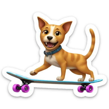 Cat riding a skateboard with a dog chasing it sticker