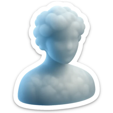 front view of a person from shoulders up, entirely composed of volumetric clouds, matte glass style sticker