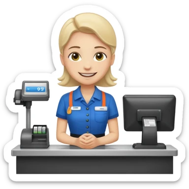 supermarket employee at a cash register, full body sticker