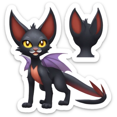 Black cool beautiful vampiric anime Noivern-Litten-Lykoi-Caracal-Fakemon with big bat ears full-body sticker