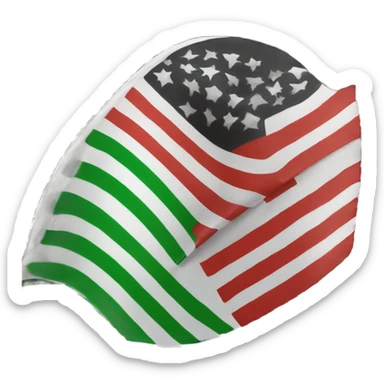 Create a flag design with three horizontal stripes. The top stripe is green, the middle stripe is white, and the bottom stripe is black. In the middle white stripe, include three red five-pointed stars evenly spaced. sticker