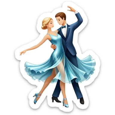 Humanless Icon for Ballroom Dance: elegant ballroom dance shoes, a sparkling dress, and a dance floor with a spotlight. The icon should capture the grace and elegance of ballroom dancing, with emphasis on movement and rhythm. Transparent background. sticker