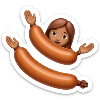 A sausage with hands wrapped around it sticker