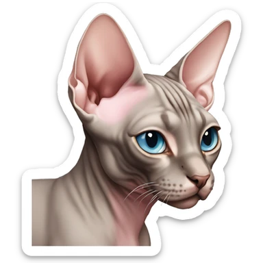 Dark grey brownish pinkish sphynx cat with dark face and light blue eyes sticker