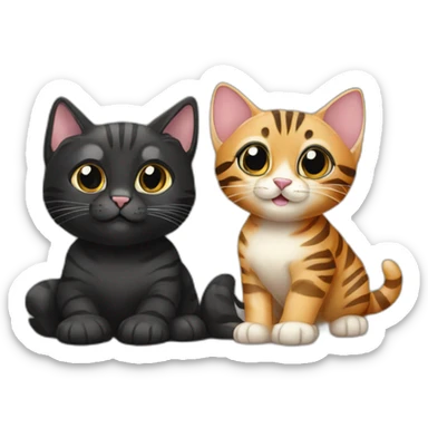 two-cats-bengal-and-cat-black-kitten-together sticker