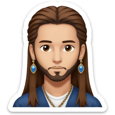 Tom Kaulitz with brown long hair, earrings sticker