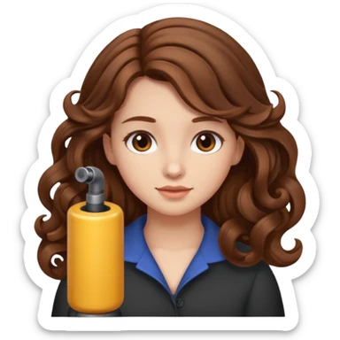 generate a girl with brown hair while curling it longer hair sticker