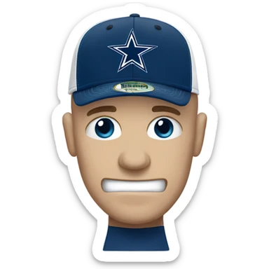 Bald white male holding dark blue Dallas Cowboys hat. He’s crying because he’s ashamed of being bald  sticker