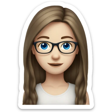 Pale skin girl with long brown hair and blue eyes in glasses  sticker