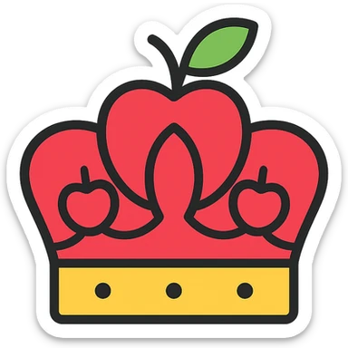 royal crown with apple theme, incorporating apple motifs and colors, clean iconic style sticker