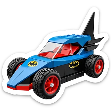 futuristic Lego Batmobile loosely based on 1956 freightliner van (flat long straight organically-shaped mechanical roomy interior seating inside the body) stealthy town hot rod desert dirt racing rwd buggy  sticker