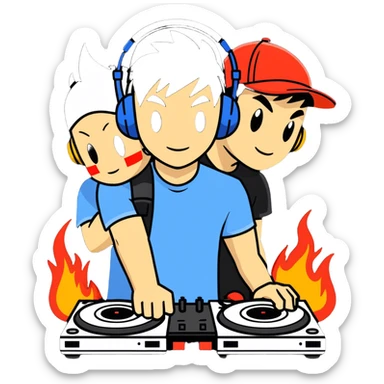 Hot handsomeb muscular 6ft tall ash ketchum being a  dj and his music is on fire while kissing a friend sticker