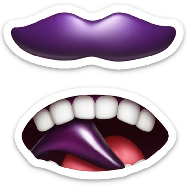 A big mouth, eating an eggplant sticker