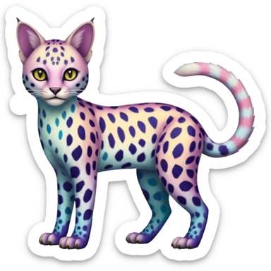 Colorful Iridescent Albino Melanistic Bobcat-Caracal-Leopard-Genet-Pokémon-Digimon-Fakémon-fusion-hybrid-creature sticker