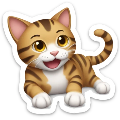 Playful tabby cat rolling on its back, showing off its soft belly and looking irresistibly adorable for some cuddles.” sticker