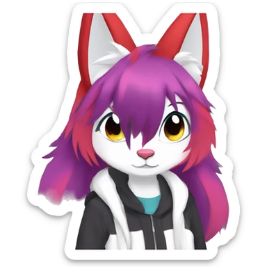Anthro Dark Beautiful Colorful Shiny Edgy Cool Shy Grumpy FurSona Feline-Zangoose-Fakemon Emo Hair Vtuber Model sticker