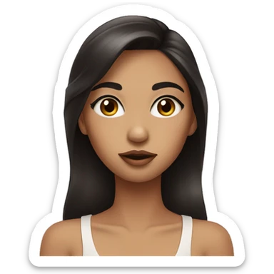 girl with dark hair and beige skin, beautiful eyebrows, blowing a kiss sticker