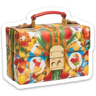 Dolce and Gabbana small box bag with colourful summer print and golden detais 2023 sticker