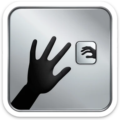 Minimalist emoji-style sticker of a mirror with a shadowy hand reaching out from within. Black and gray, flat icon, square format.

 sticker