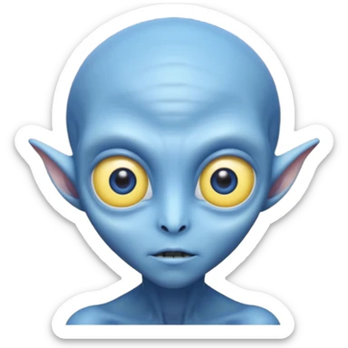 I want an alien with blue color and middle section of the forehead should be yellow sticker