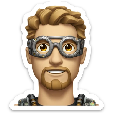 Male cyborg head with light brown hair, light brown beard, steampunk glasses, circuits, wires  sticker