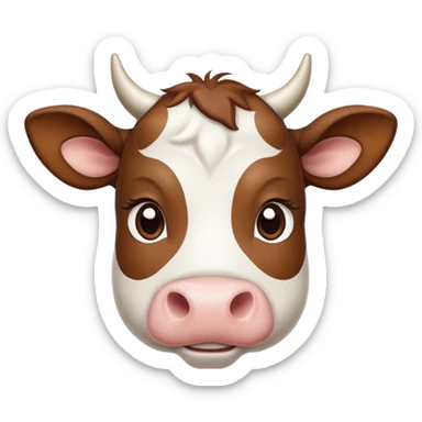 cinematic-noble-brown-and-white-cow calf-portrait-emoji,-poised-and-regal,-with-a-large,-sturdy-build-and-a-beautifully-patterned-hide-of-rich-brown-accented-by-crisp-white-patches,-deep-set-soulful-brown-eyes,-simplified-yet-sharp-and-sophisticated sticker