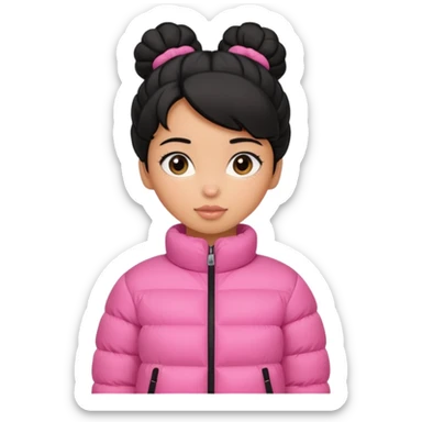 A caramel skinned girl that’s has puffy black hair with her hair up skinny and wears a pink puffer coatb sticker