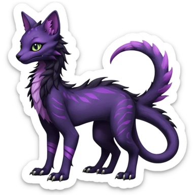 Kawaii dark black purplish blackish edgy fantasy ethereal feline-vernid-sergal-monster-fursona animal creature full body with intricate markings  sticker
