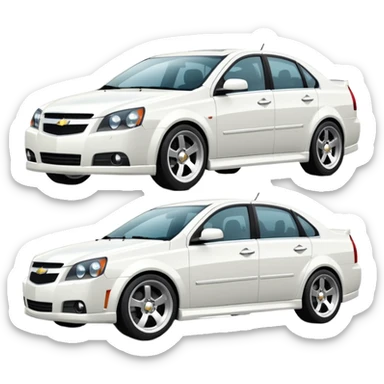 A cinematic, high-detail photograph of a glossy white Chevrolet Optra Magnum 2007 sedan with tinted windows and custom alloy rims sticker
