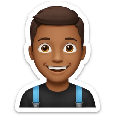 make this images have braces, no glasses,a black shirt, and brown skin sticker