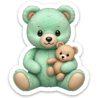 Adorable mint green teddy bear, with his realistic mini teddy bear doll sticker